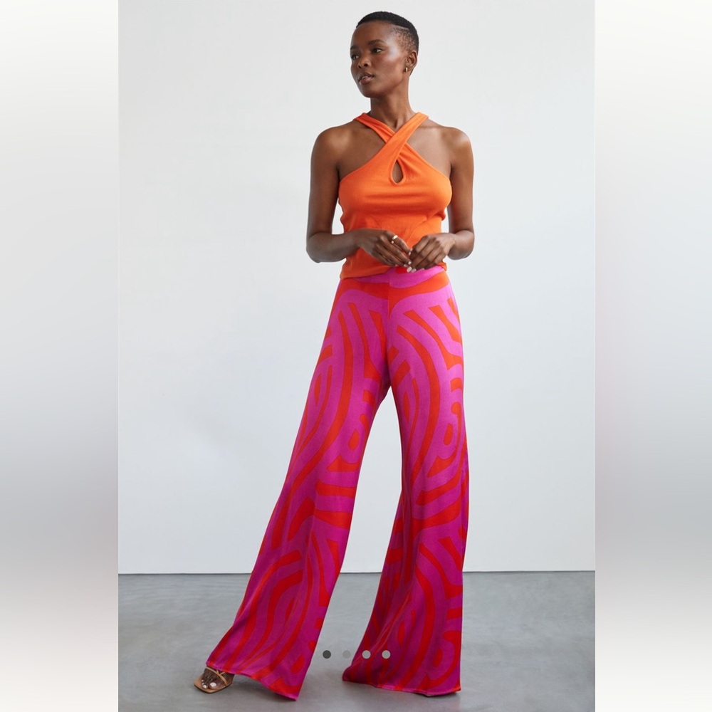 Corey Lynn Calter Vibrant Pink and Orange Wide-leg Disco Pant